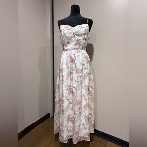 Storia Romantic Floral Midi Dress in Soft Pink and Cream